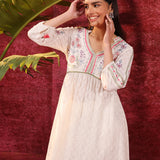 Rose Bud Ivory Embroidered Cotton Jacquard Designer Kurta Set for Women