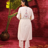 Rose Bud Ivory Embroidered Cotton Jacquard Designer Kurta Set for Women