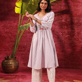 Rose Bud Lavender Embroidered Cotton Jacquard Designer Kurta Set for Women