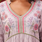 Rose Bud Lavender Embroidered Cotton Jacquard Designer Kurta Set for Women