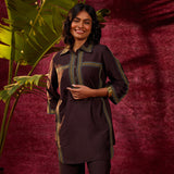 Saanjh Brown Embroidered Cotton Linen Slub Co-ord
Set for Women