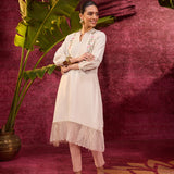 Utsav Ivory Embroidered Viscose Linen Kurta for Women