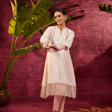 Utsav Ivory Embroidered Viscose Linen Kurta for Women