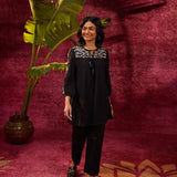 Nazakat Black Viscose Georgette Embroidered Top for Women