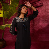 Nazakat Black Viscose Georgette Embroidered Top for Women