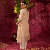 Utsav Beige Embroidered Viscose Linen Kurta for Women