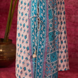 Apsara Teal Printed Cotton Silk Designer Kurta Set With Enhancing Tie-up Details From Lakshita