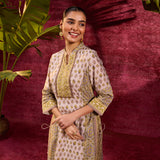 Apsara Moss Green Printed Cotton Silk Designer Kurta Set With Matching Jewellery & Accessories