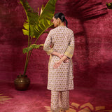 Back View of Apsara Moss Green Printed Cotton Silk Designer Kurta Set