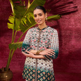 Mehrunisa Forest Green Printed Crepe Top for Women