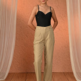 Eva Beige Straight Fit Trousers for Women