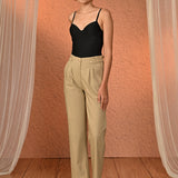 Eva Beige Straight Fit Trousers for Women