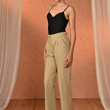 Eva Beige Straight Fit Trousers for Women