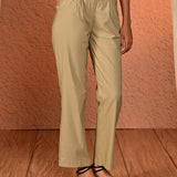 Eva Beige Straight Fit Trousers for Women