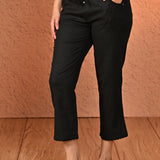 Surveen Black Cotton Linen Relaxed Fit Pants for Women