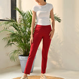 Liah Red Straight Fit Trousers for Women