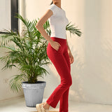 Liah Red Straight Fit Trousers for Women