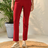 Liah Red Straight Fit Trousers for Women