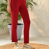 Liah Red Straight Fit Trousers for Women