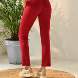 Liah Red Straight Fit Trousers for Women