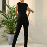 Liah Black Straight Fit Trousers for Women