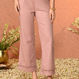 Haya Salmon Rose Red Cotton Linen Classic Fit Pants for Women