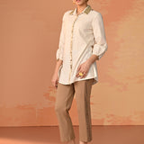 Gursheen Olive Embroidered Khadi Cotton Shirt for Women