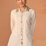 Gursheen Olive Embroidered Khadi Cotton Shirt for Women