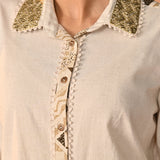 Gursheen Olive Embroidered Khadi Cotton Shirt for Women