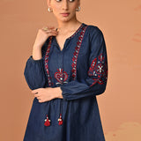 Amna Embroidered Denim Top for Women