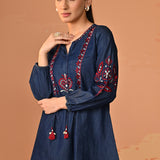 Amna Embroidered Denim Top for Women