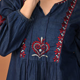 Amna Embroidered Denim Top for Women