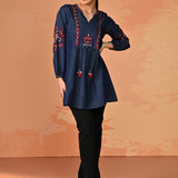 Amna Embroidered Denim Top for Women