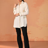 Nausheen Ivory Embroidered Viscose Shirt for Women