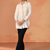 Nausheen Ivory Embroidered Viscose Shirt for Women