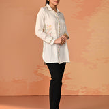 Nausheen Ivory Embroidered Viscose Shirt for Women