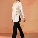 Nausheen Ivory Embroidered Viscose Shirt for Women