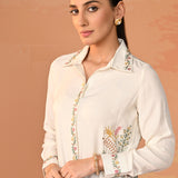 Nausheen Ivory Embroidered Viscose Shirt for Women