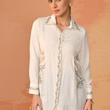 Nausheen Ivory Embroidered Viscose Shirt for Women