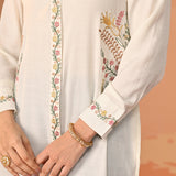 Nausheen Ivory Embroidered Viscose Shirt for Women