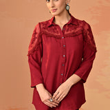 Samreen Maroon Embroidered Georgette Shirt for Women