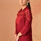 Samreen Maroon Embroidered Georgette Shirt for Women