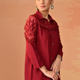 Samreen Maroon Embroidered Georgette Shirt for Women