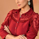 Samreen Maroon Embroidered Georgette Shirt for Women