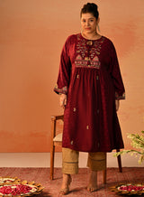 Dia Wine Printed Rayon Kurta for Women