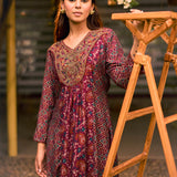 Dilshad Wine Long Printed Kurta for Women