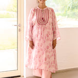 Sana Light Pink Printed Chiffon Embroidered Straight Kurti