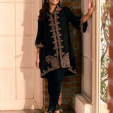 Zoha Black Embroidered Rayon Shirt for Women