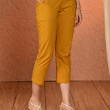 Mehr Mustard Cotton Relaxed Fit Trousers for Women