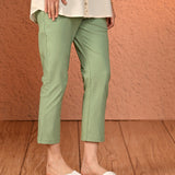 Mehr Sea Green Cotton Relaxed Fit Trousers for Women